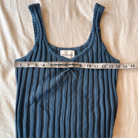 NWT Pink Rose Ribbed Knit Cropped Tank Top in Dreamy Blue L - Picture 7 of 11